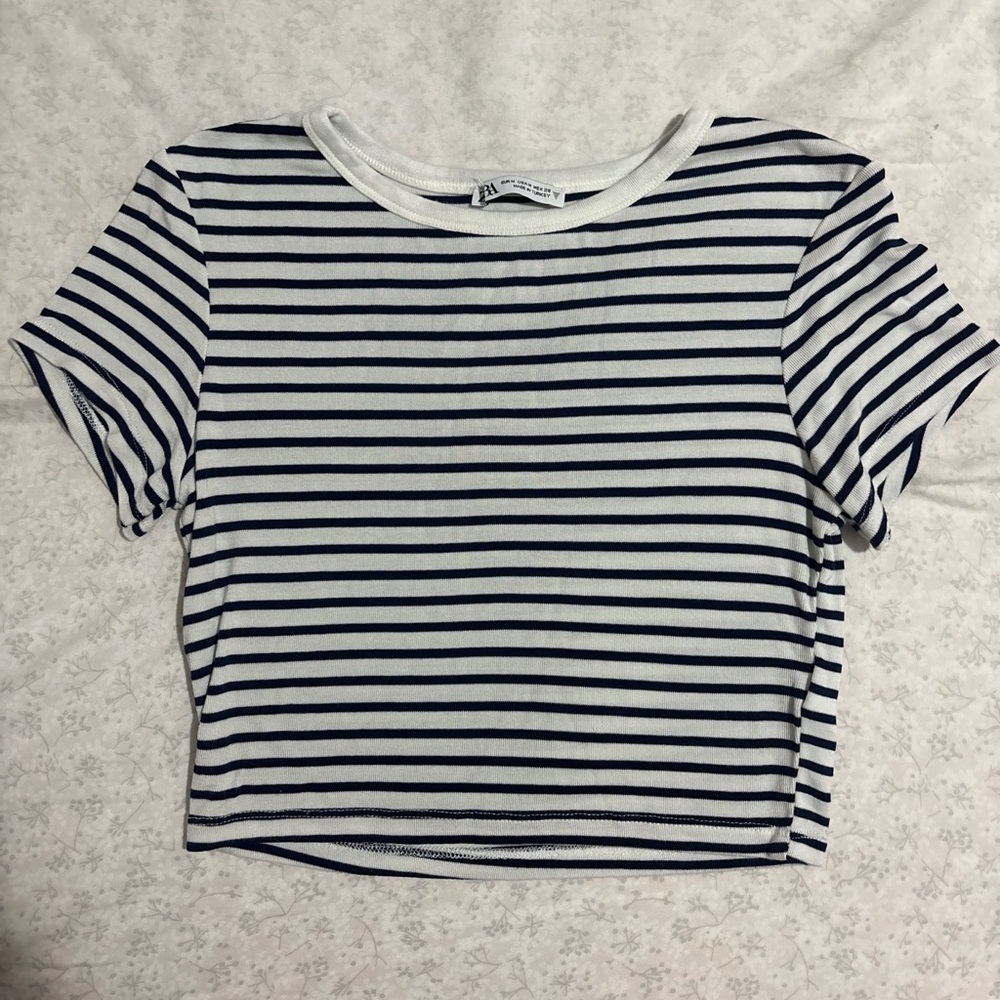 Women’s Zara Striped Navy and White Crop Top